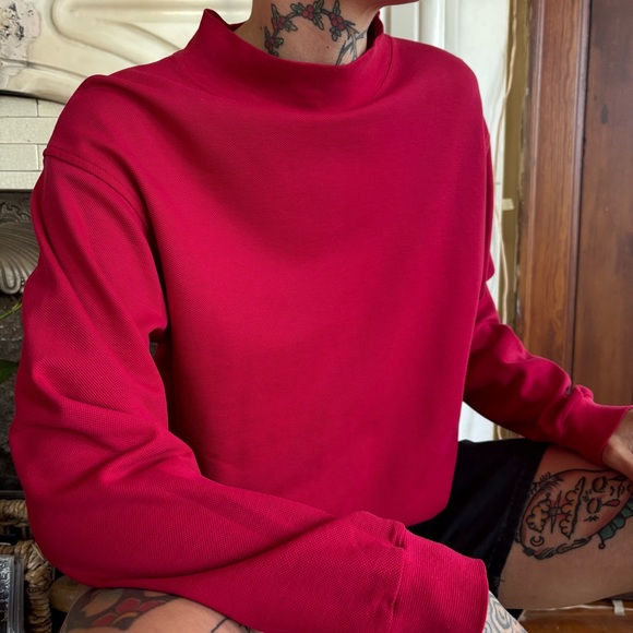 Vintage 80s 90s Red Mock Neck Knit Long Sleeve LL Bean Double L USA ~ Size S - Picture 5 of 10